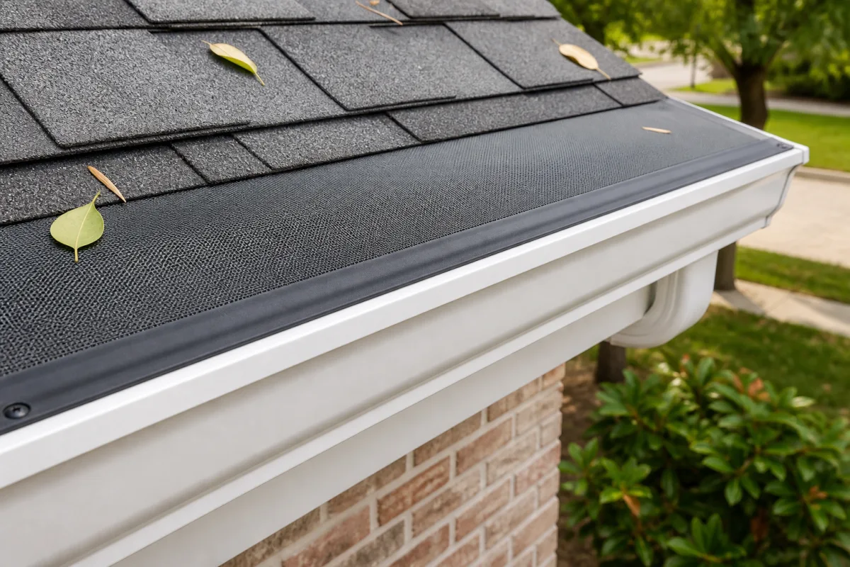 Micro-mesh leaf guards installed over seamless gutters