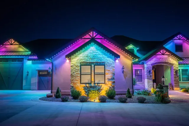 Holiday lighting on a home